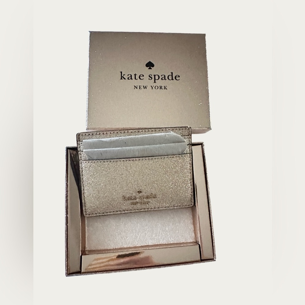 NWT Kate Spade Gold Glimmer Card Holder.